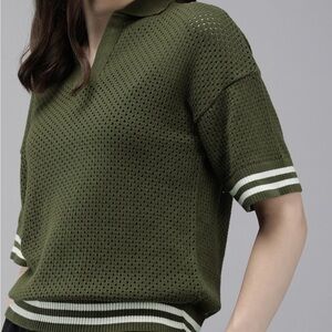 Olive Green Knitted Crochet Top